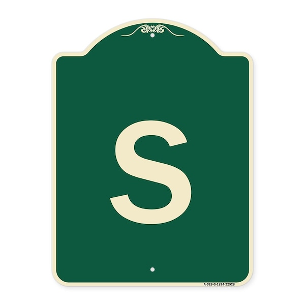 Signmission Designer Series Sign W/ Letter S, Green & Tan Heavy-Gauge Aluminum Sign, 24" x 18", G-1824-22928 A-DES-G-1824-22928 - main